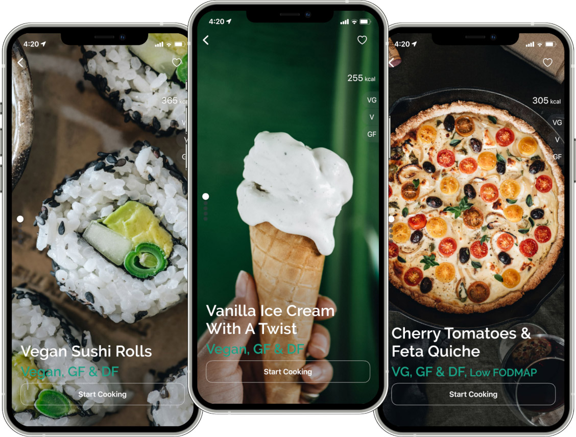 Greeny app — vibrant gourmet recipes for every taste.